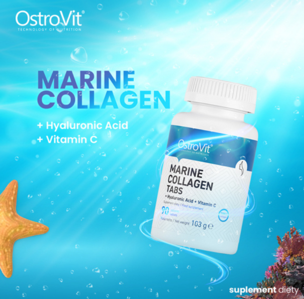 OstroVit Marine Collagen + Hyaluronic Acid + Vitamin C 90 таблеток (Островіт Морський Колаген + Гіалуронова Кислота + Вітамін С) 1072879 фото