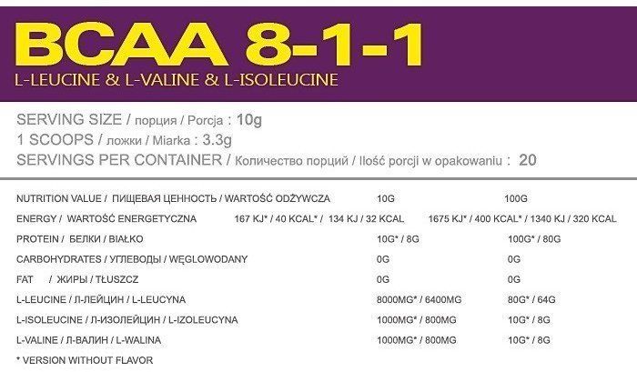 OstroVit BCAA 8-1-1 200 g Lemon (ОстроВіт BCAA 8-1-1 Лимон) 390677 фото