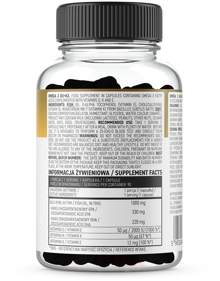 OstroVit Omega 3 + D3 + K2 90 капсул (Островіт Омега 3 + D3 + K2) 802906 фото